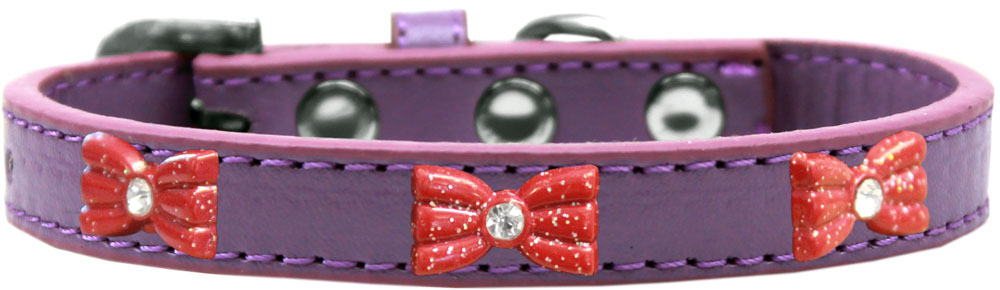 Red Glitter Bow Widget Dog Collar Lavender Size 10